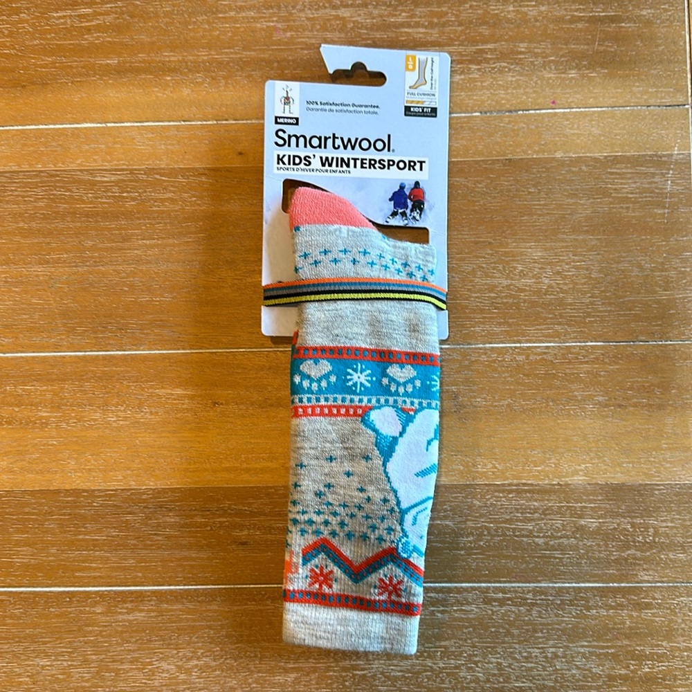 Smartwool merino kids winter sport full cushion size Large socks. Coral, Blue.